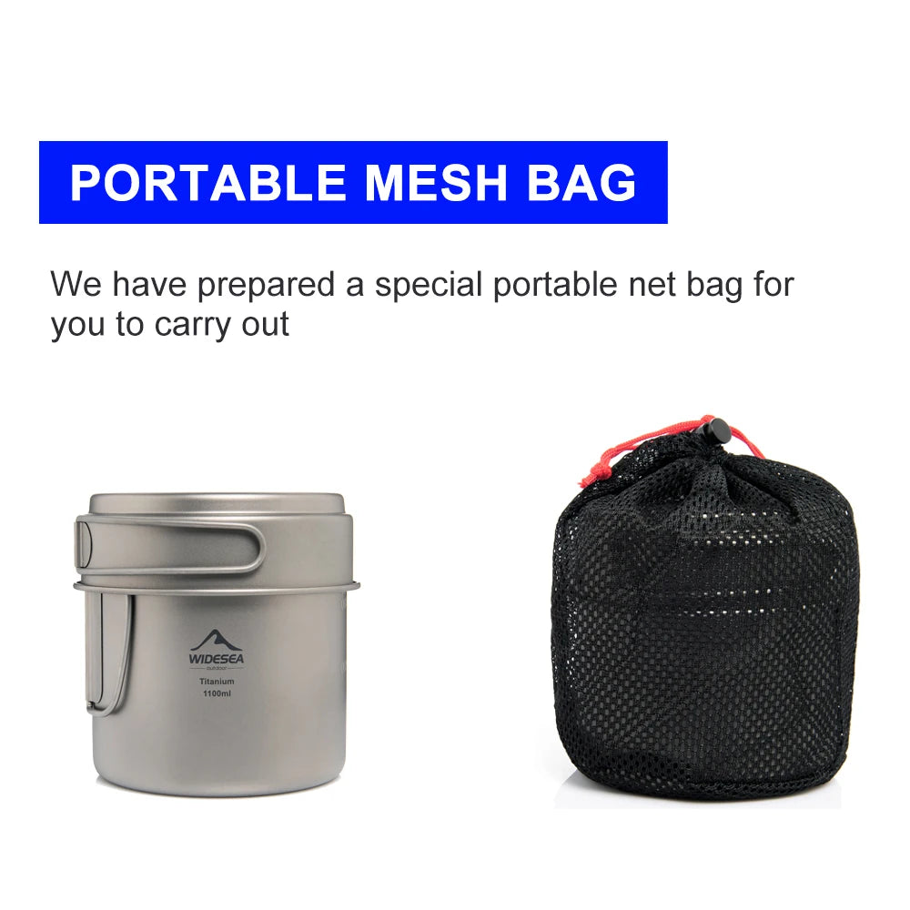 Widesea Ultralight Titanium Camping Pot 1100ml - Portable Outdoor Cookware