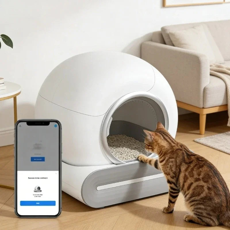 Smart Self-Cleaning Cat Litter Box - App Controlled 65L Closed Tray