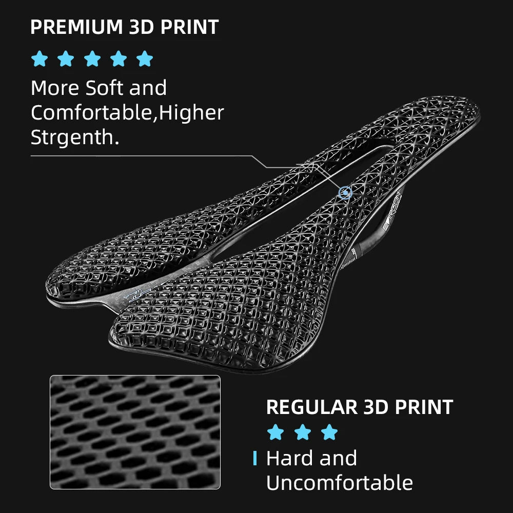RYET Ultralight 3D Printed Bicycle Saddle - Carbon & EVA, 245x145mm