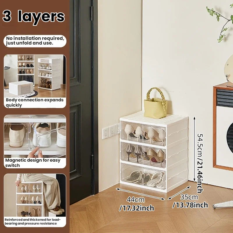 Foldable Shoe Storage Cabinet - Space-Saving Organizer for Boots & Toys