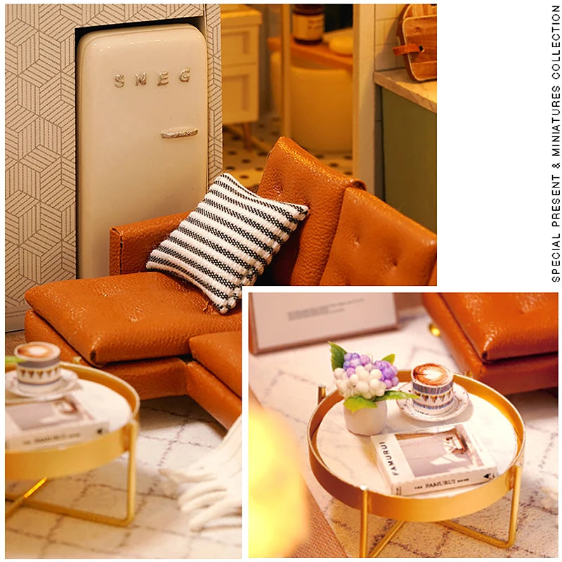 3D Wooden Mini Dollhouse Kit - DIY Duplex Apartment with Furniture