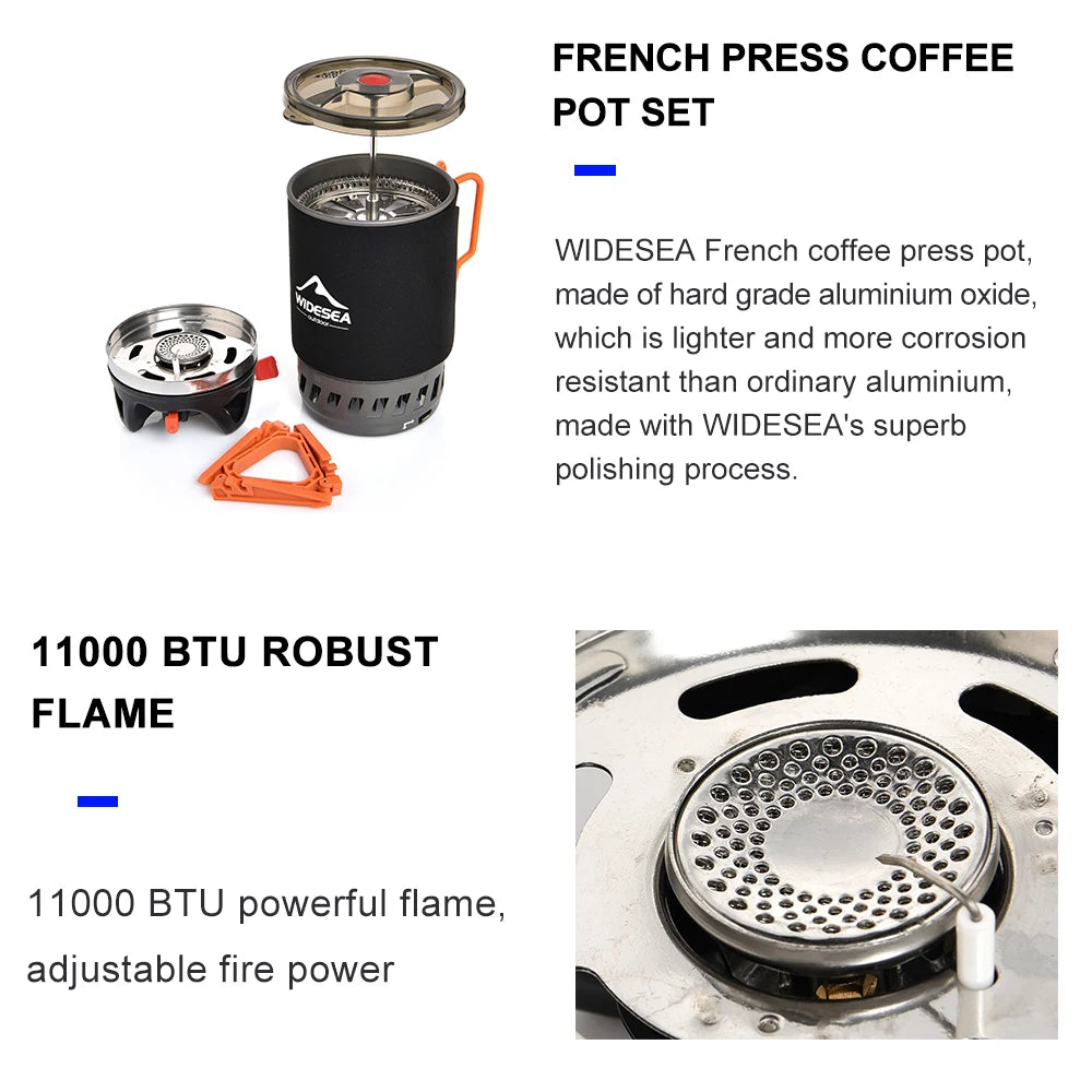 Widesea Portable Camping Coffee Maker Set with French Press & Gas Stove
