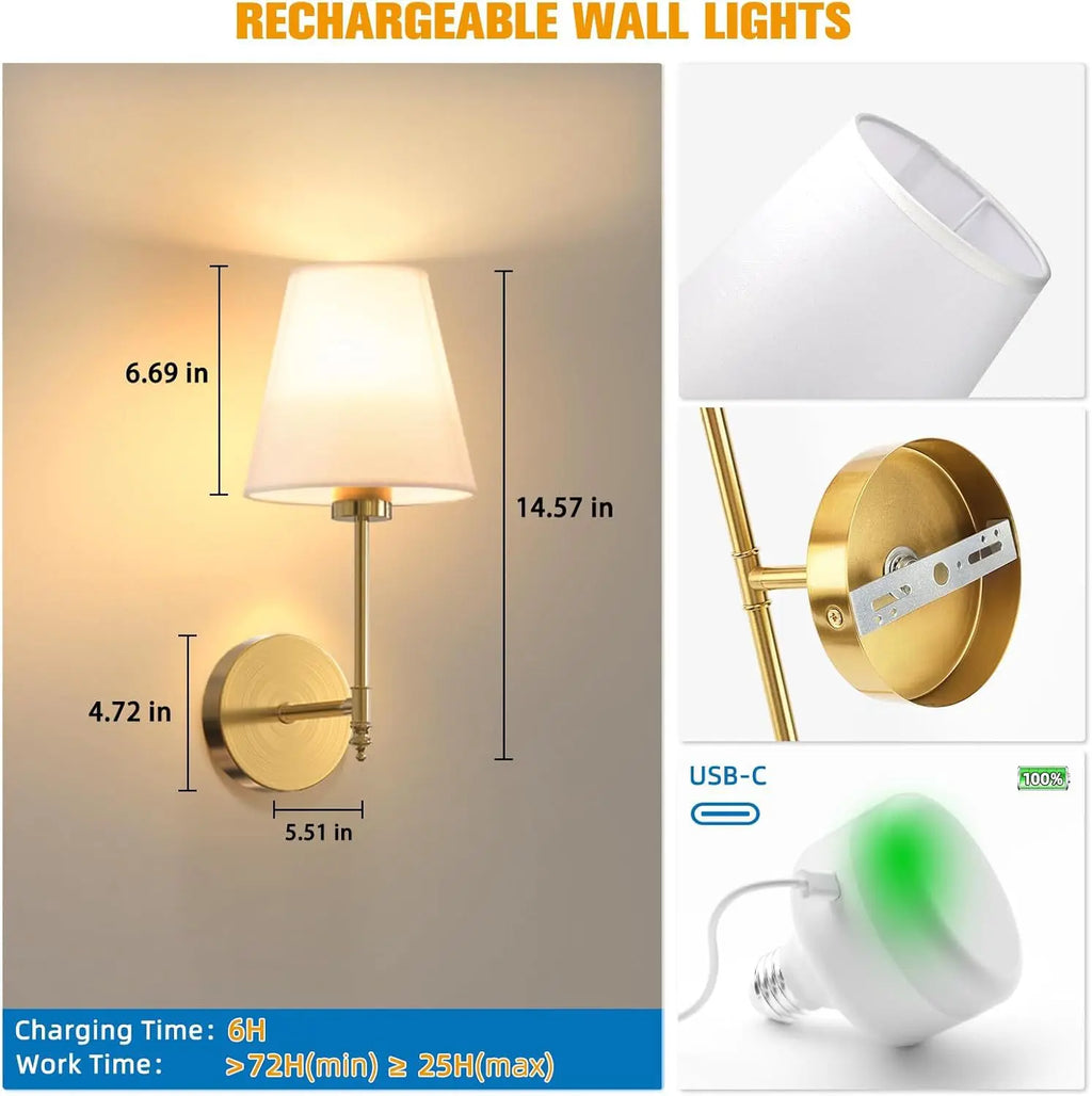 Nordic Rechargeable USB Wall Lamp with Touch Dimmer - Modern Design