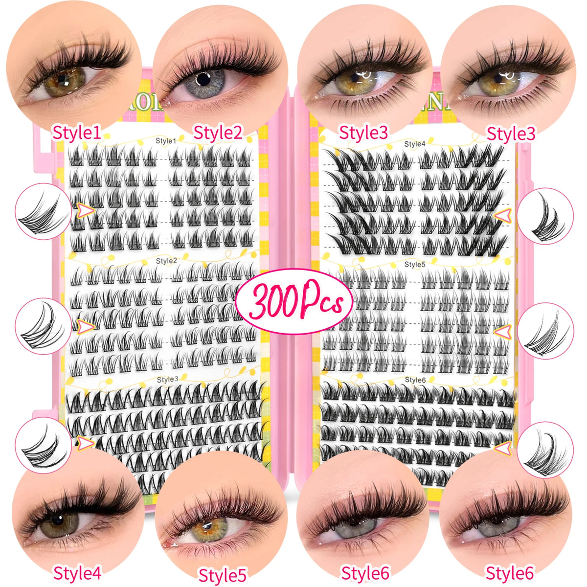 GROINNEYA Natural Cluster Lashes - 320 Pcs Volume Mixed Tray