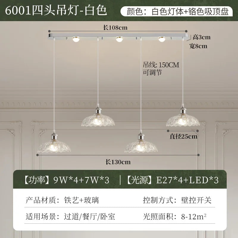 Vintage Green Glass LED Pendant Light - Adjustable Floral Design