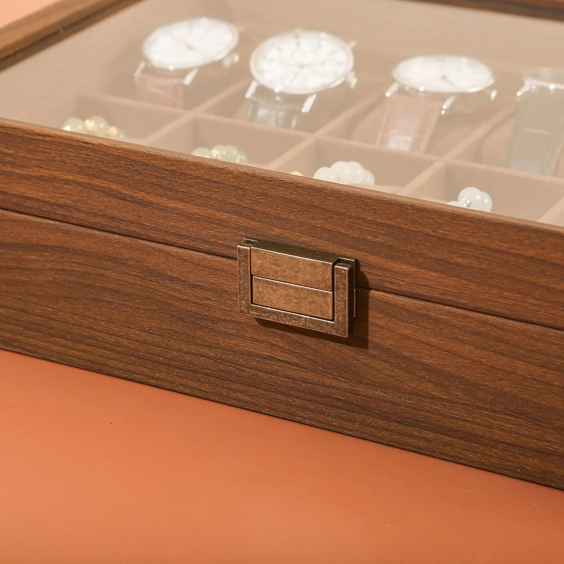 Elegant Wooden Jewelry & Watch Storage Box for Couples