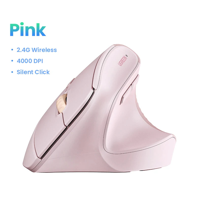 UGREEN Ergonomic Vertical Wireless Mouse - 4000 DPI, Silent Click