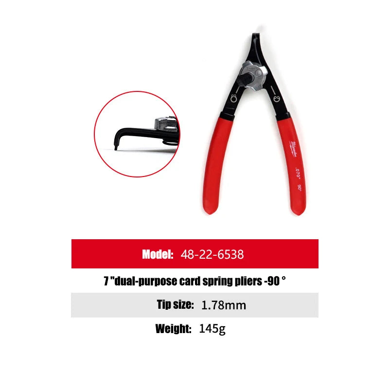 Milwaukee 7-Inch Convertible Snap Ring Pliers - 18°/90° Dual-Purpose Tool