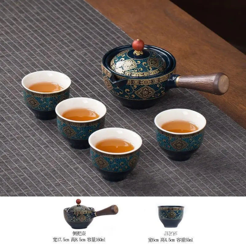 Portable 4-Piece Gongfu Tea Set with Rotating Teapot - Perfect Travel Gift