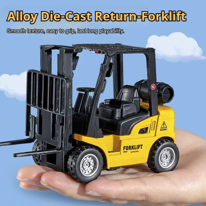 Durable Alloy Pull-Back Forklift Toy Truck with Pallet & Cargo