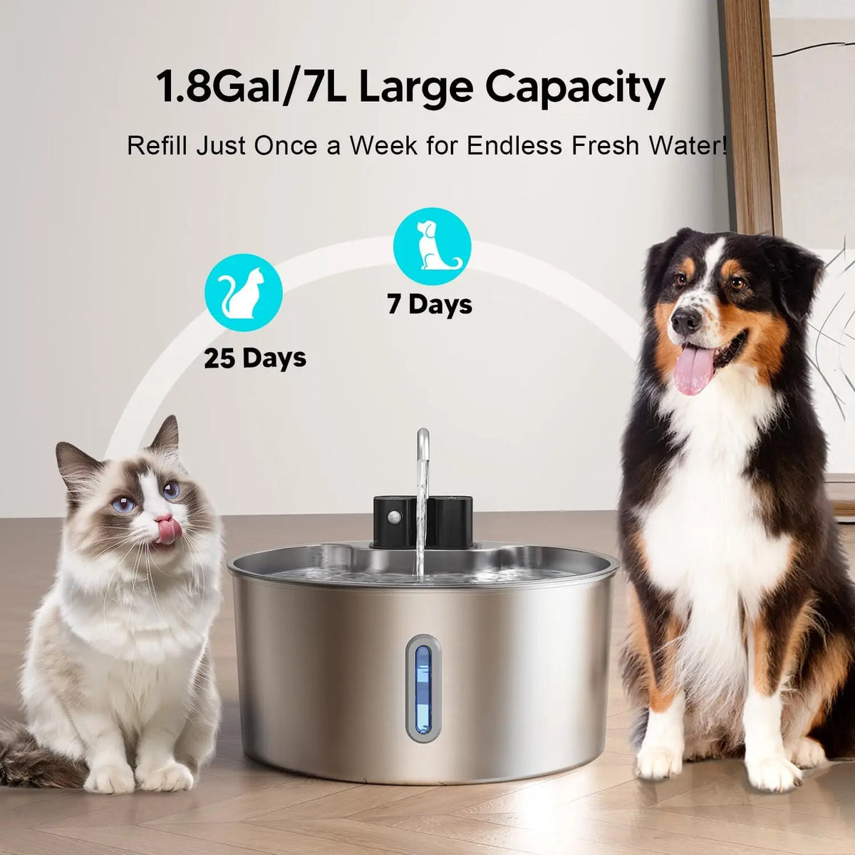 7L Stainless Steel Wireless Cat Water Fountain – Auto Drinker Dispenser