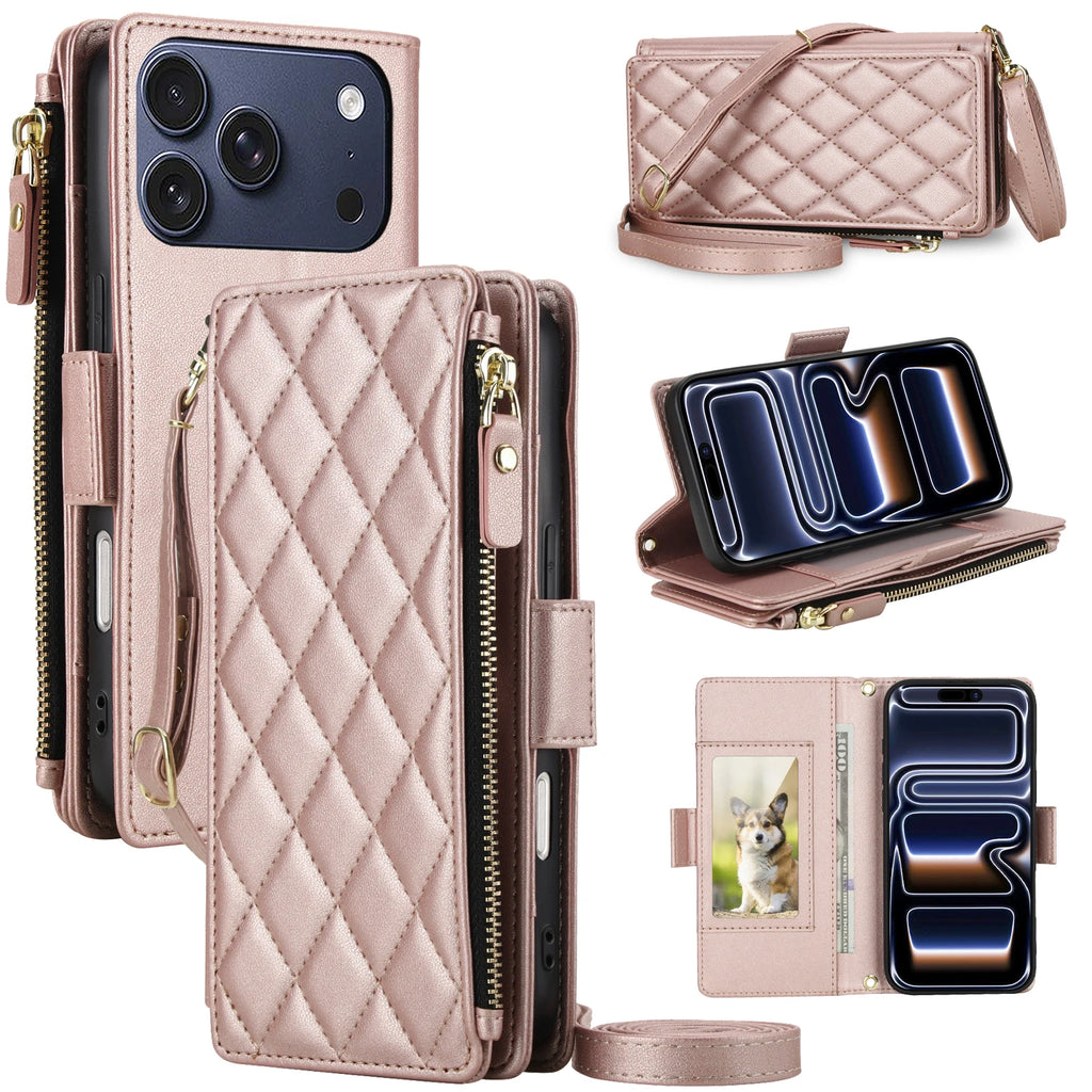 Stylish Leather Crossbody Wallet Case for iPhone 12-17 Series