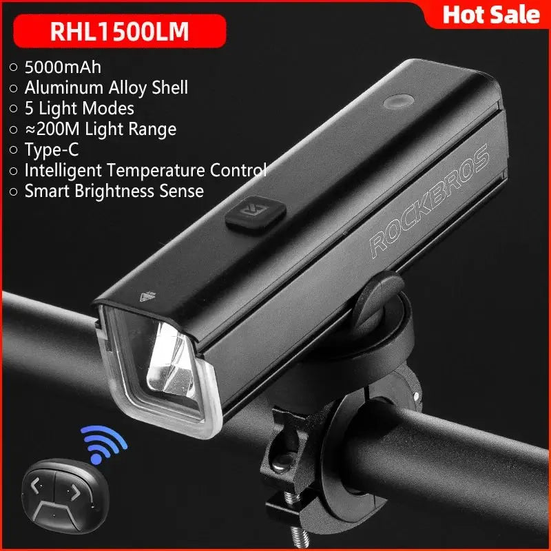 ROCKBROS 1500LM Bike Light - Smart IPX6 Waterproof Front Lamp