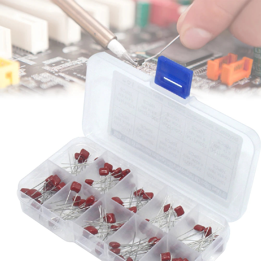 100 Pcs CBB Polypropylene Film Capacitors Kit - 10 Values, High Precision