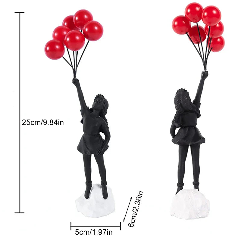 Charming Resin Girl Figurine with Balloons - Modern Home Decor