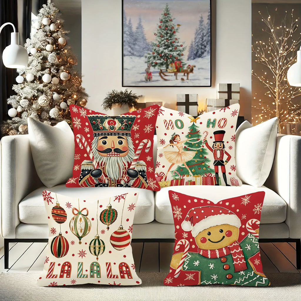Festive Christmas Pillowcases: Nutcracker & Gingerbread Design