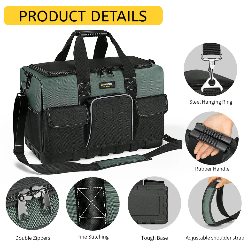 Heavy Duty Electrician Tool Bag with 16 Pockets & Hard Bottom