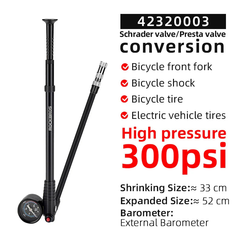 ROCKBROS 300 PSI High-Pressure Bicycle Pump for Quick Inflation