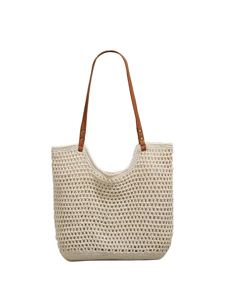 Stylish Women's Large Capacity Woven Tote Bag for Summer Travel