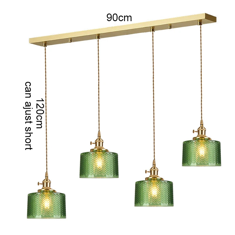 Elegant Green Stripe Glass Pendant Light - E27 Chandelier Fixture