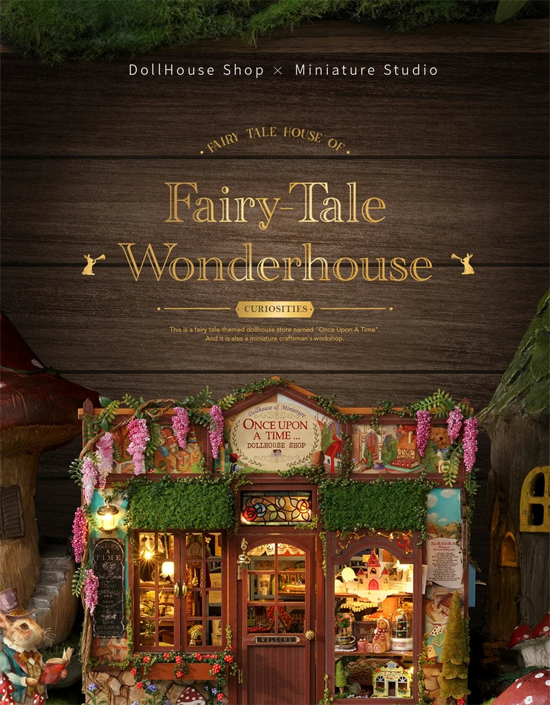 DIY Fairy-Tale Wonderhouse Wooden Miniature Dollhouse Kit with Furniture