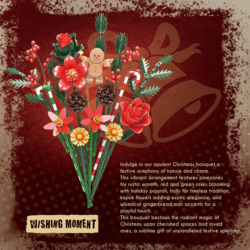 Gingerbread Man Floral Bouquet DIY Block Set - Creative Toy Kit