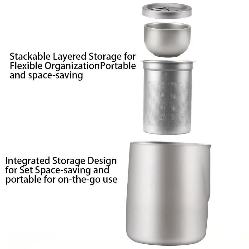 Portable Titanium-Plated Stainless Steel Travel Tea Set – Teapot & Cups