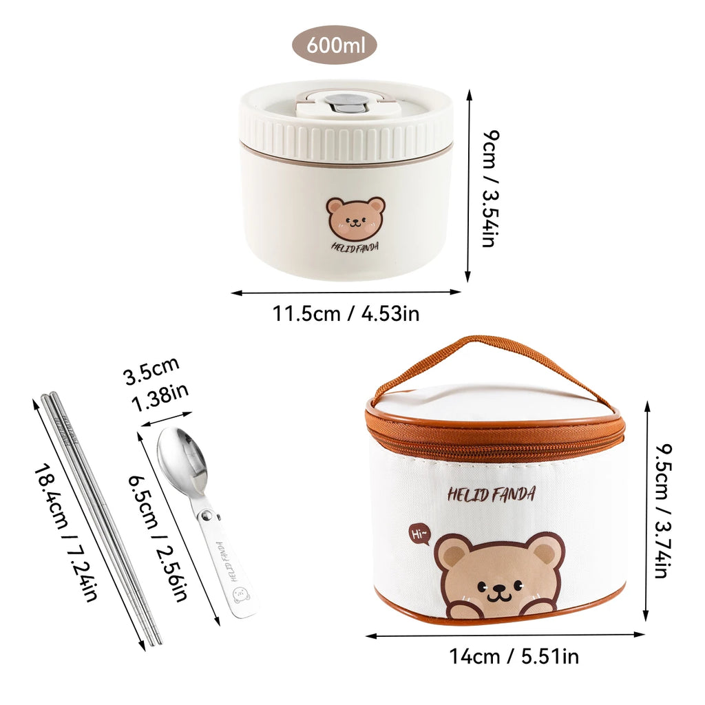 Cute Bear Stainless Steel Insulated Bento Lunch Box for Kids