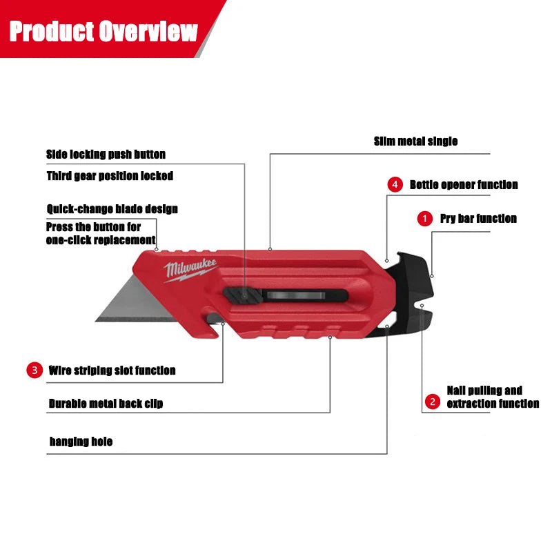 Milwaukee 4-in-1 Folding Utility Knife - Versatile Paper Cutter & Box Opener