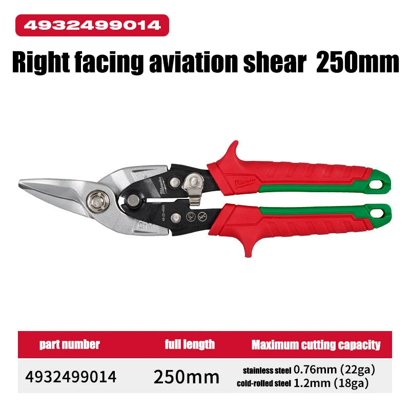 Milwaukee Heavy-Duty Aviation Snips - Left & Straight Cutting Tools