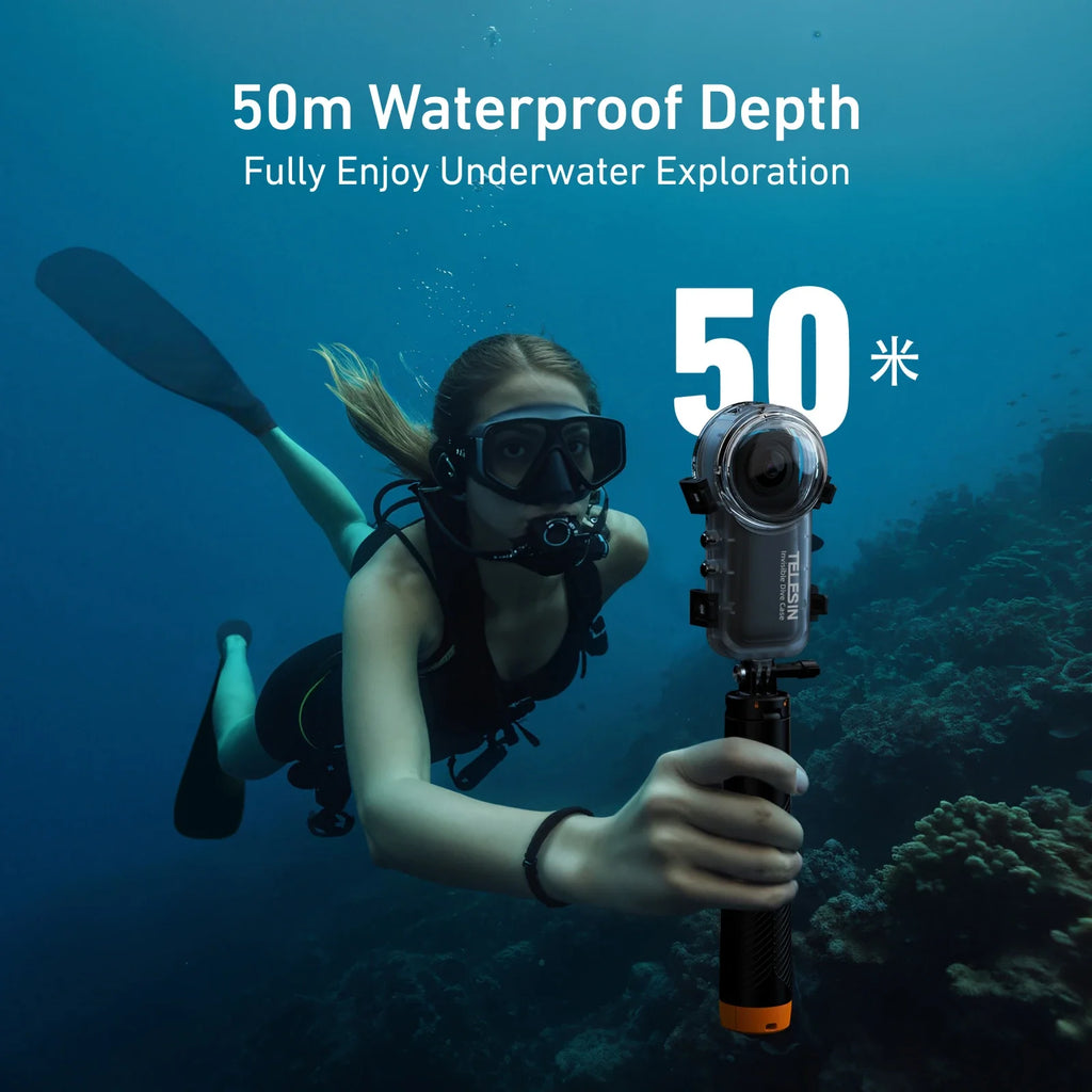 TELESIN Waterproof Dive Case for Insta360 X4 - 50M Underwater Housing