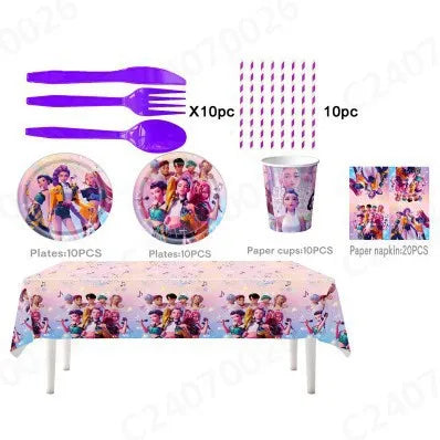 K-pop Girl Group Pink Dinnerware Set for Magical Birthday Parties