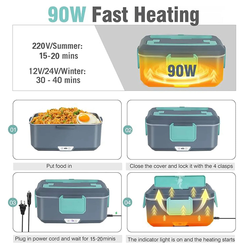 TINSOL 3.5L Electric Heated Lunch Box - Fast Heating for Meals on the Go