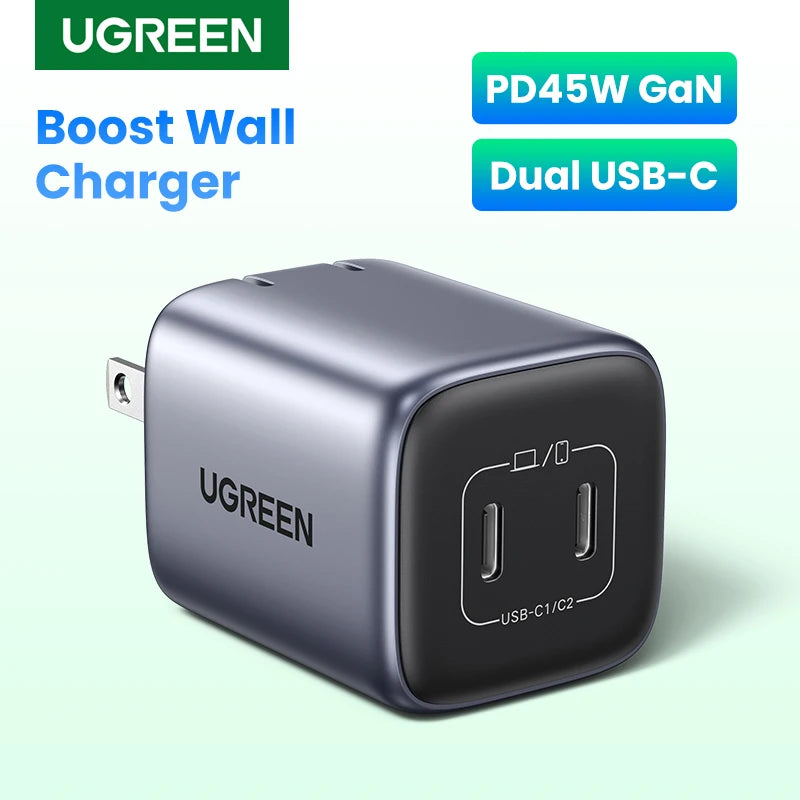 UGREEN 45W GaN USB Charger - Fast Charging with Dual USB-C Ports