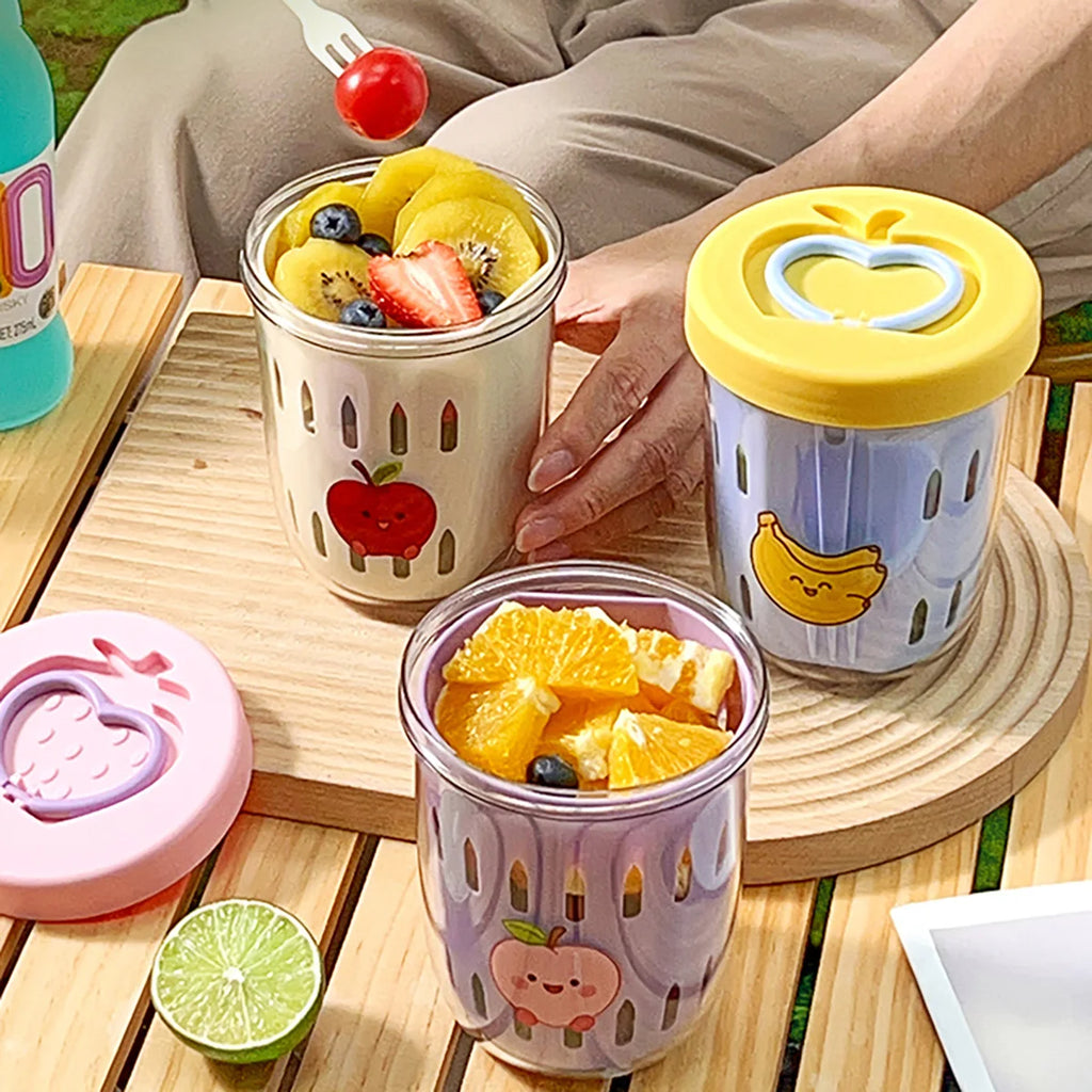 Double-Layer Cartoon Salad Cup - Ideal for Kids & Students