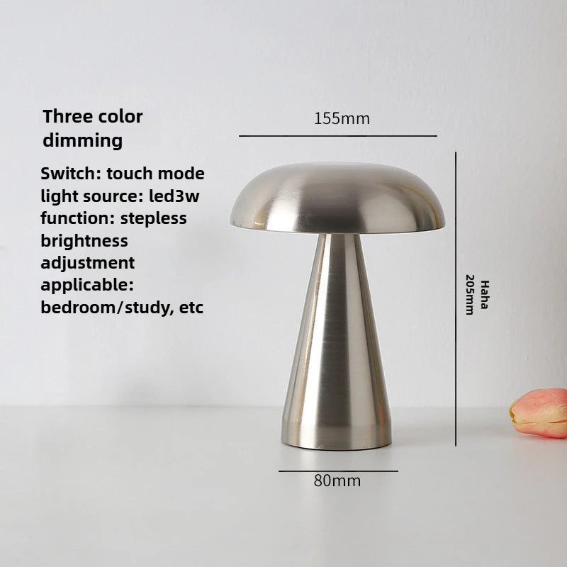 Dimmable Retro LED Mushroom Table Lamp - Touch Control & Rechargeable