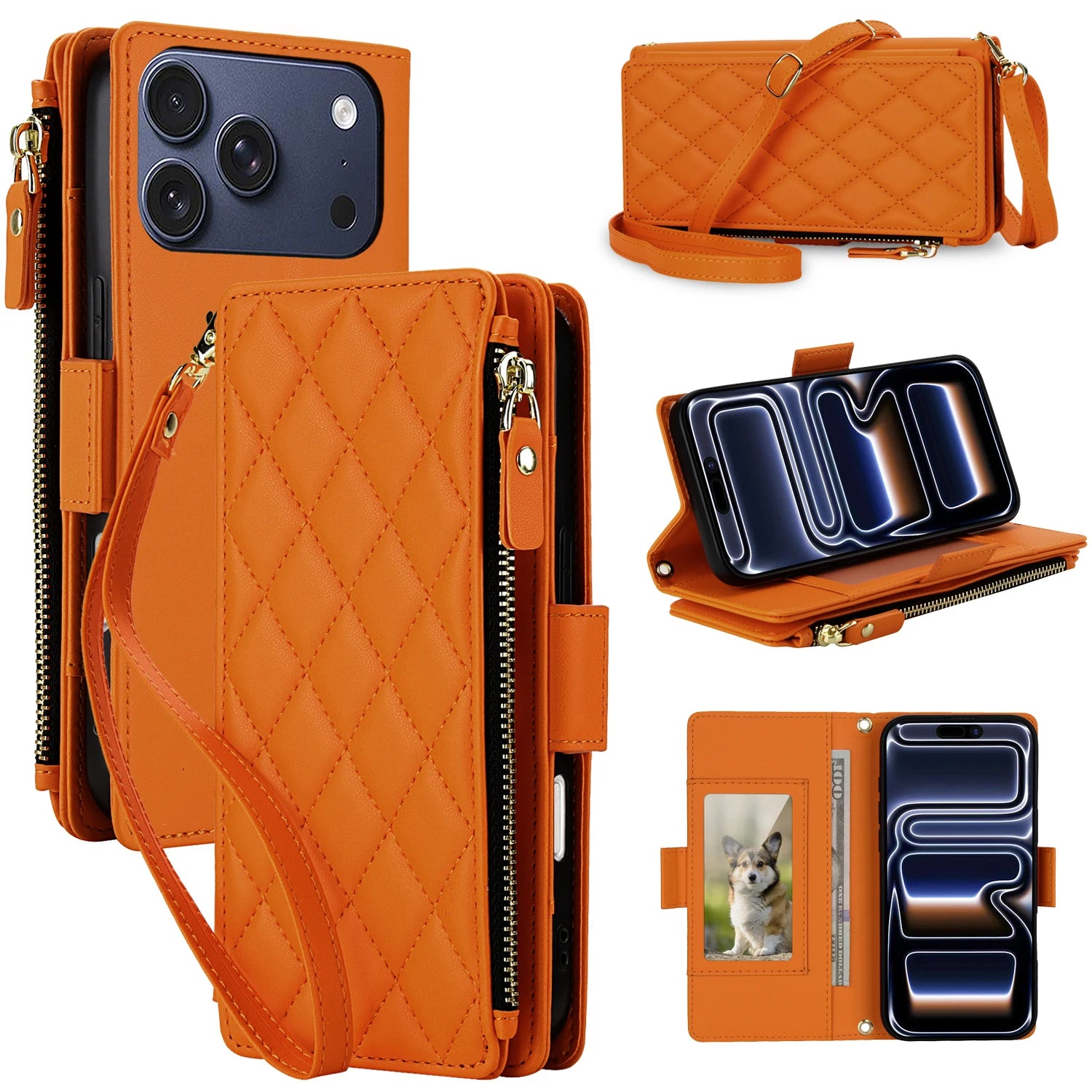 Stylish Leather Crossbody Wallet Case for iPhone 12-17 Series