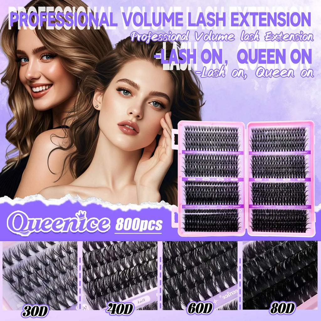 QUEENICE DIY Cluster Lashes - Fluffy Cat Eye Eyelash Extensions