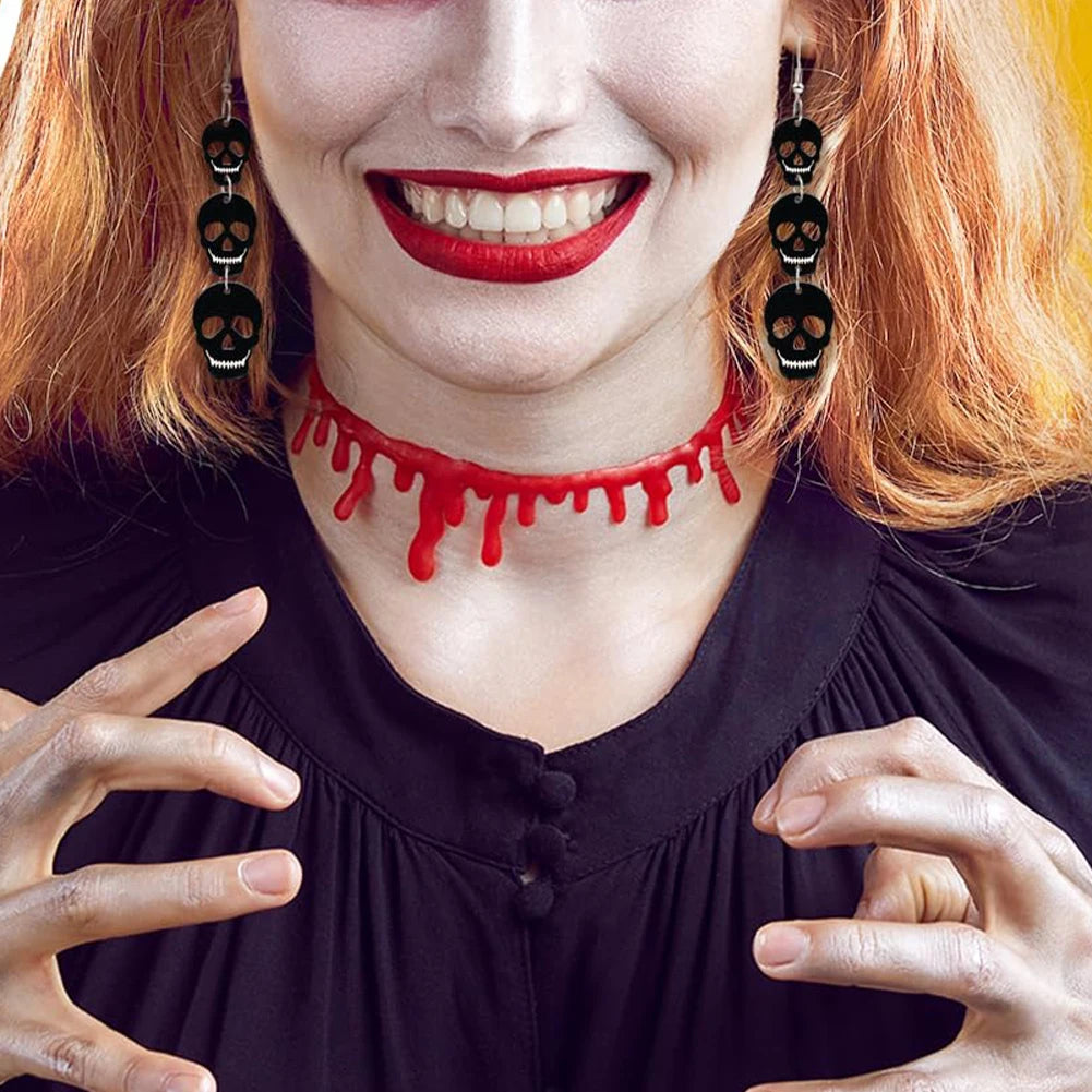 Halloween Skull Bat Drop Dangle Earrings | Spooky Multi-Layered Set