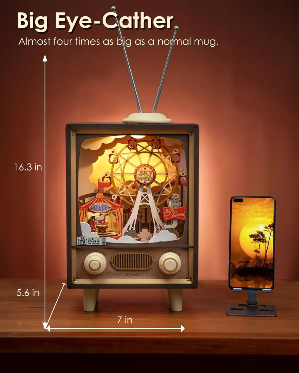 Robotime Sunset Carnival Music Box - LED Ferris Wheel Decor
