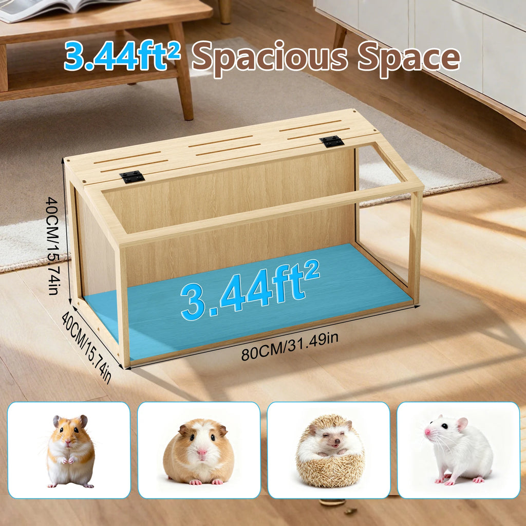 Large Wooden Hamster Cage with LED Light - Safe & Chew-Proof Habitat