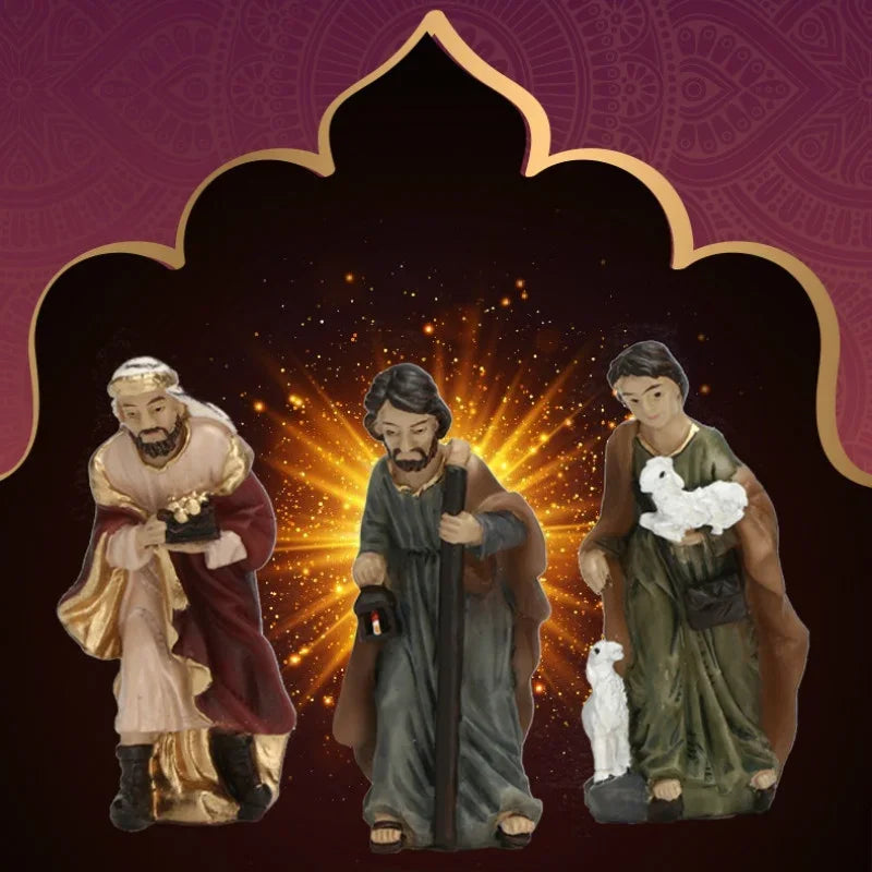 11-Piece Resin Nativity Scene Ornament Set - Spiritual Holiday Decor