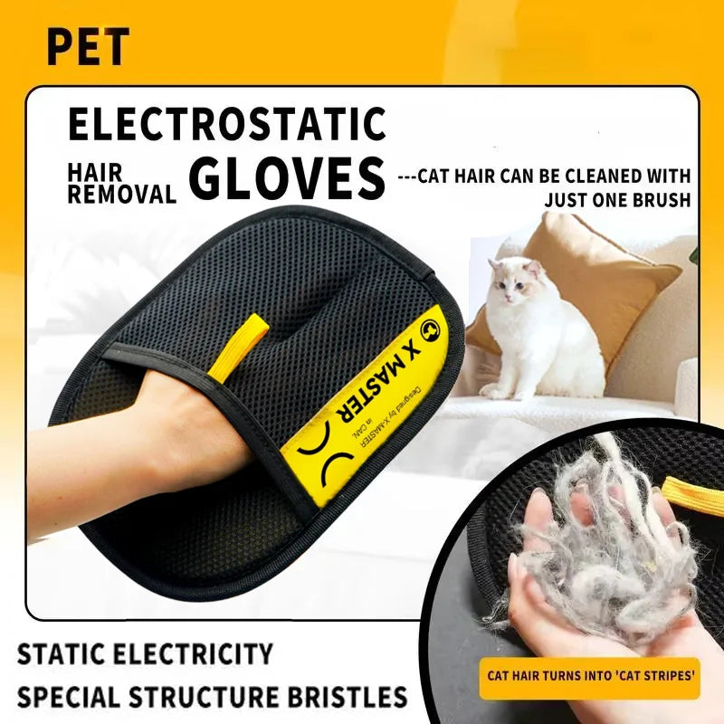 Electrostatic Pet Hair Remover Gloves for Cats & Dogs - 2-in-1 Lint Brush