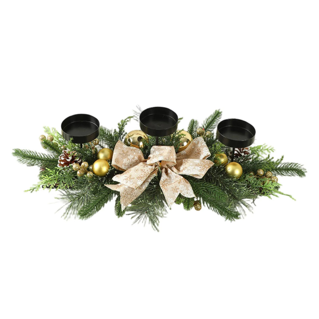 Christmas Three-Legged Candle Holder with Rattan Wreath Decoration