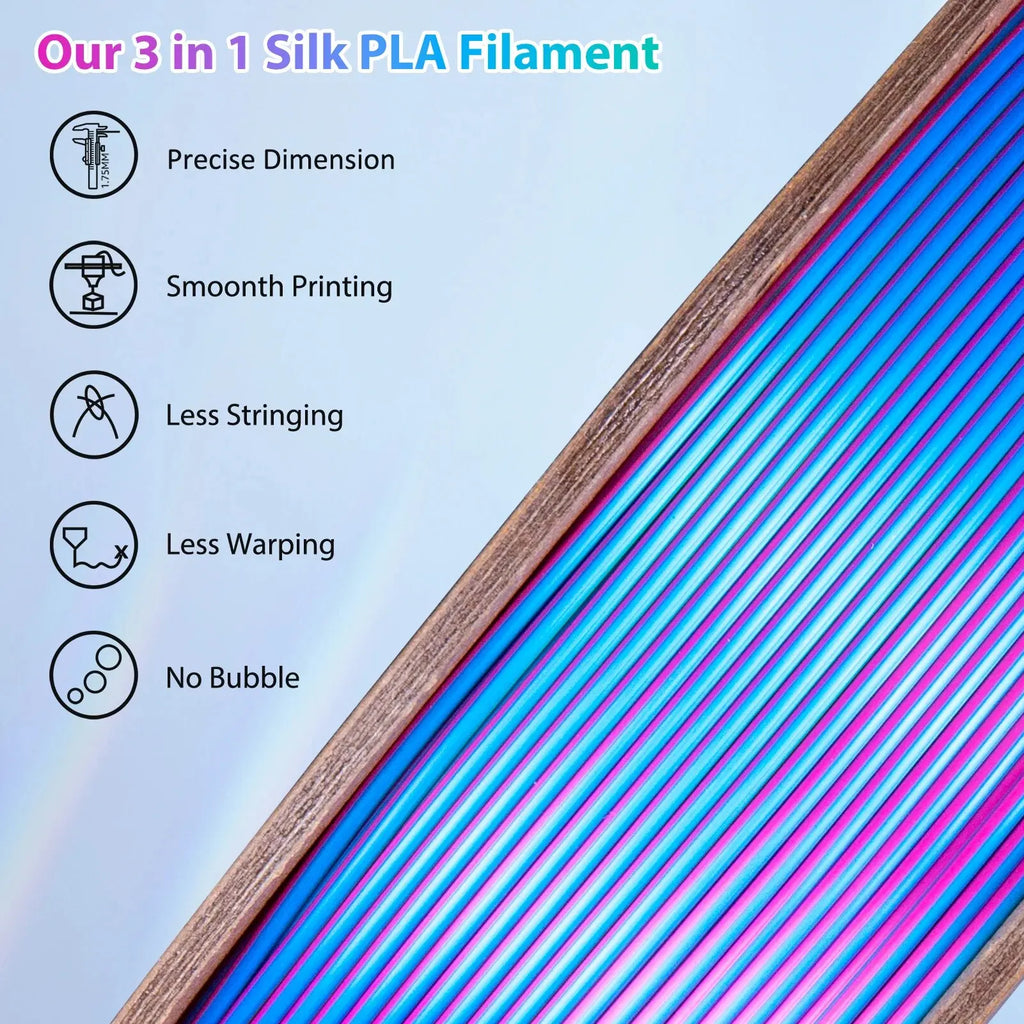 Silk PLA 3D Printer Filament - Triple Color 1.75mm Pack of 250g