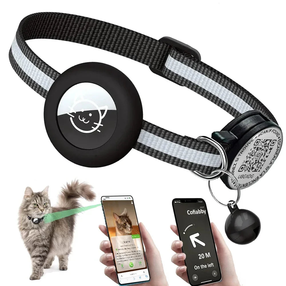 Reflective GPS Tracker Cat Collar with QR Tag & AirTag Holder