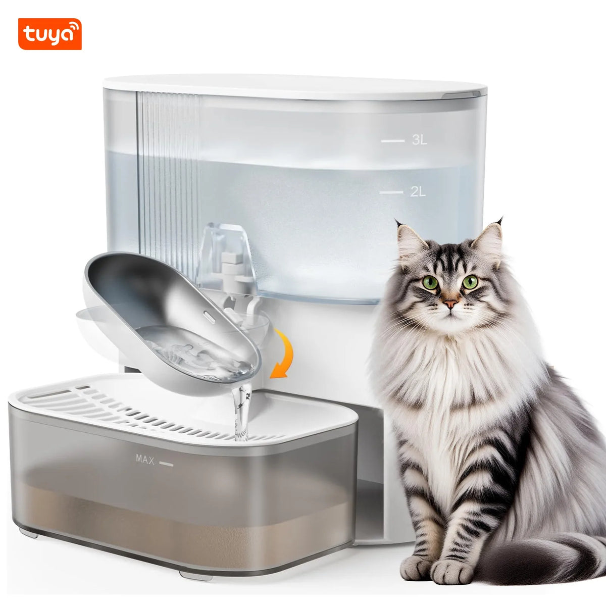 Rechargeable 3L Timed Pet Water Fountain - No Filter, Continuous Fresh Water