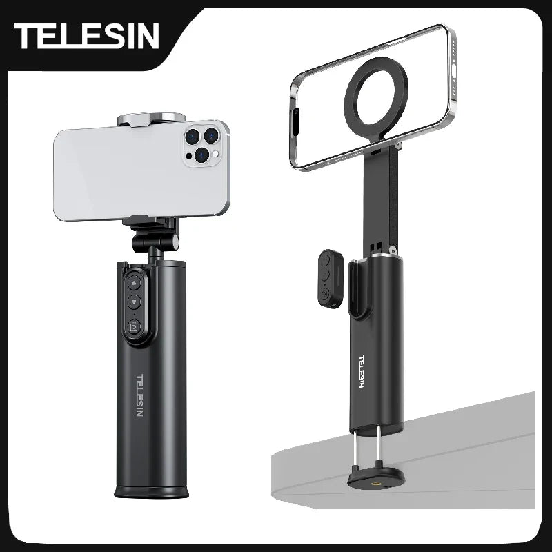 TELESIN 3-in-1 Selfie Stick with Remote - Magnetic & Clamp
