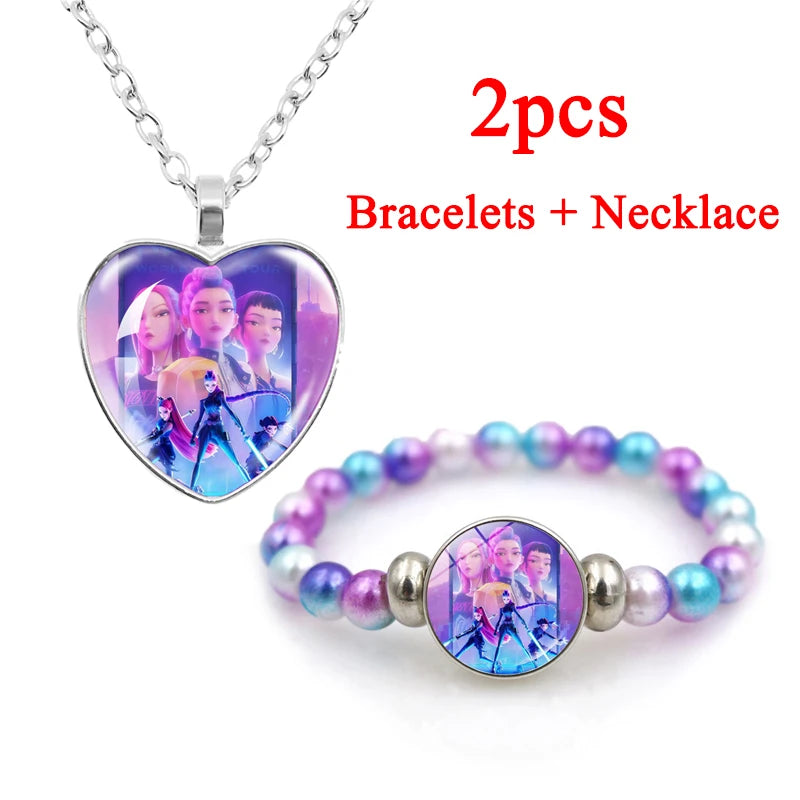 Trendy 2pc Demon Hunters Necklace & Bracelet Set - Stylish Anime Accessory