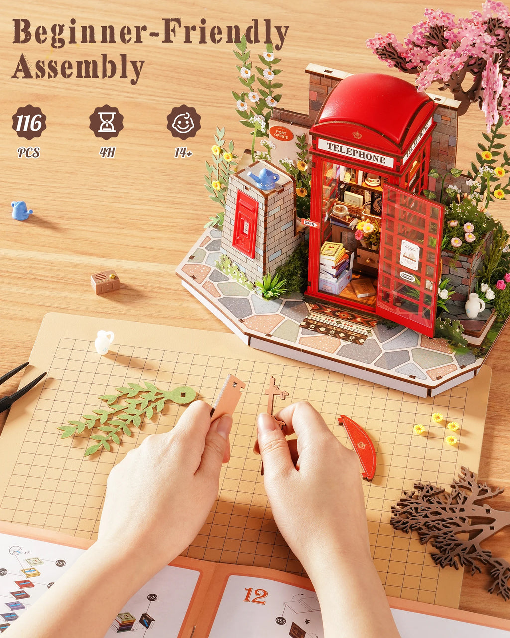 ROBOTIME 3D Wooden Puzzle Blossom Book Booth - Charming Home Decor